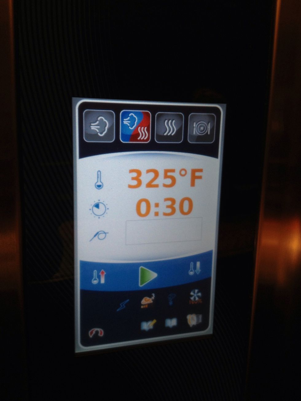 Bake Combi mode at 325F (163C) with 50% humidity for 30 min.