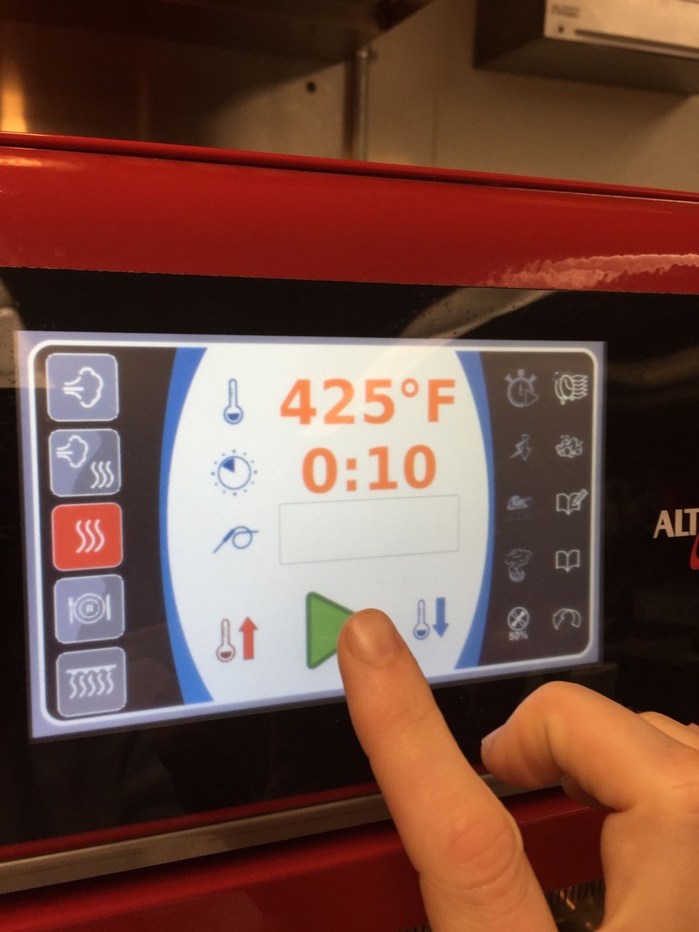 Bake convection mode (50% fan) at 425F (218C) for 10 minutes.