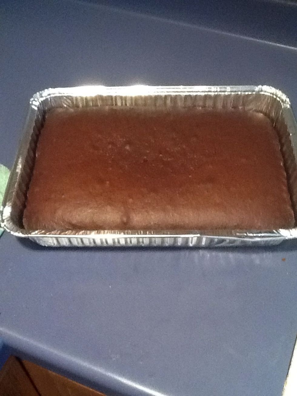 Bake Devils Food cake as directed by the box, let cool for 10 minutes.