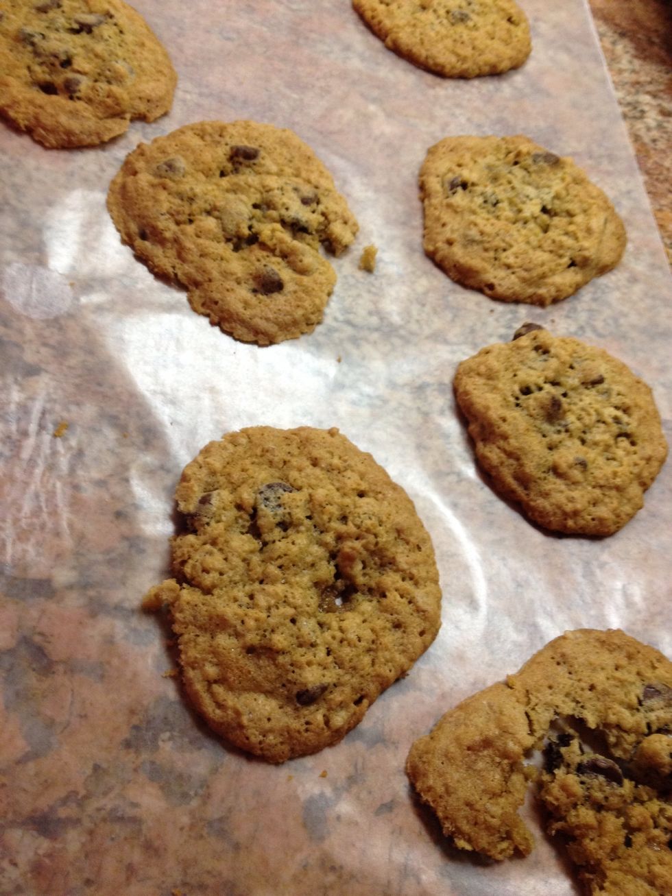 Bake for 10 to 12 minutes on parchment paper or grease cookie tray *if they turn too flat then add more oatmeal