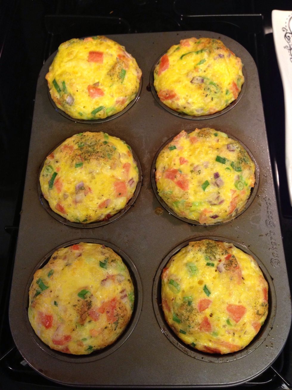 Bake for 15-20 minutes, or until eggs are fully cooked and puffed. Let cool and serve...