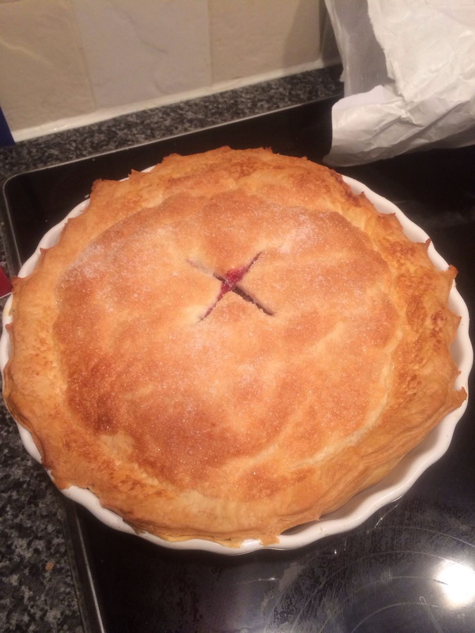 Bake for 15 mins then turn down oven to 180\u00b0C or 350\u00b0F and bake for a further 15-20 mins until top is golden.