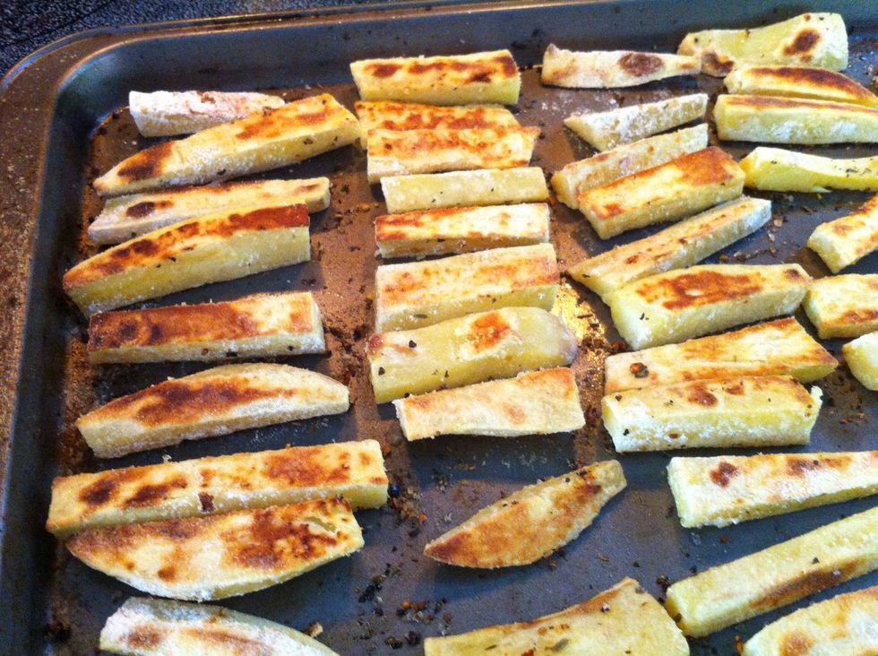 Bake for 15 minutes and turn to brown the other side for another 10 minutes. Cooking time will vary depending on how thick your slices are.