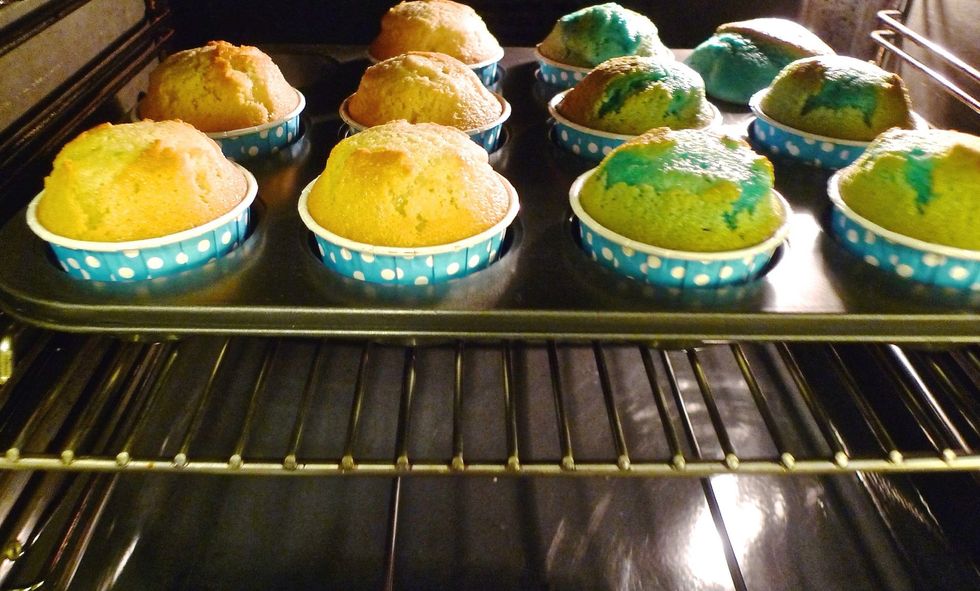 Bake for 15 to 18 minutes or until a toothpick inserted in the centre of the cupcake comes out clean.