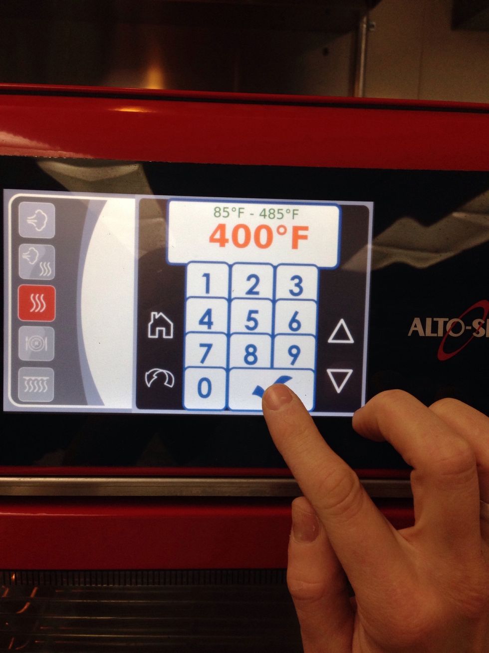 Bake for 25 min at 400F (204C) in the Alto-Shaam CT Express.