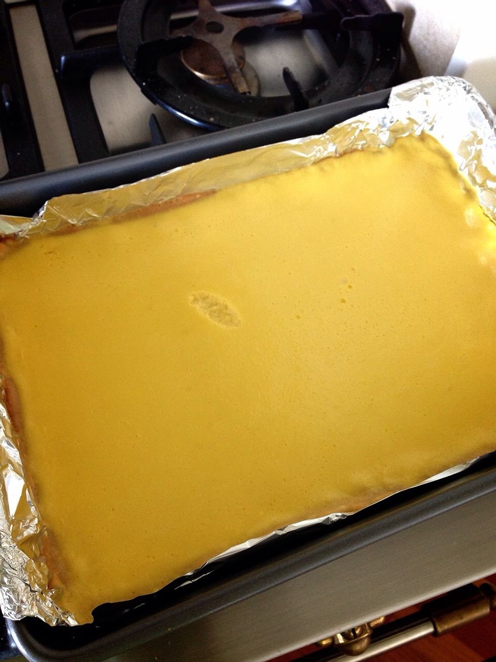 Bake for 25 minutes and voila! PS. DON'T TOUCH THE LEMON BARS! As you can see it needs to cool to set the top. I was so excited and dabbed my finger right onto it...