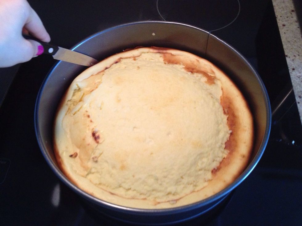 Bake for 30-40 min. I burned mine a little so i had to remove the top layer but yours should look better. With a knife loosen the edges.