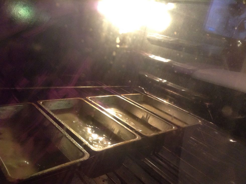 Bake for 30-40 minutes (mini pans), or 1 hour for big pan. Test for doneness using a toothpick inserted into the middle. If it's clean then your done! If not, bake until you get a clean toothpick.