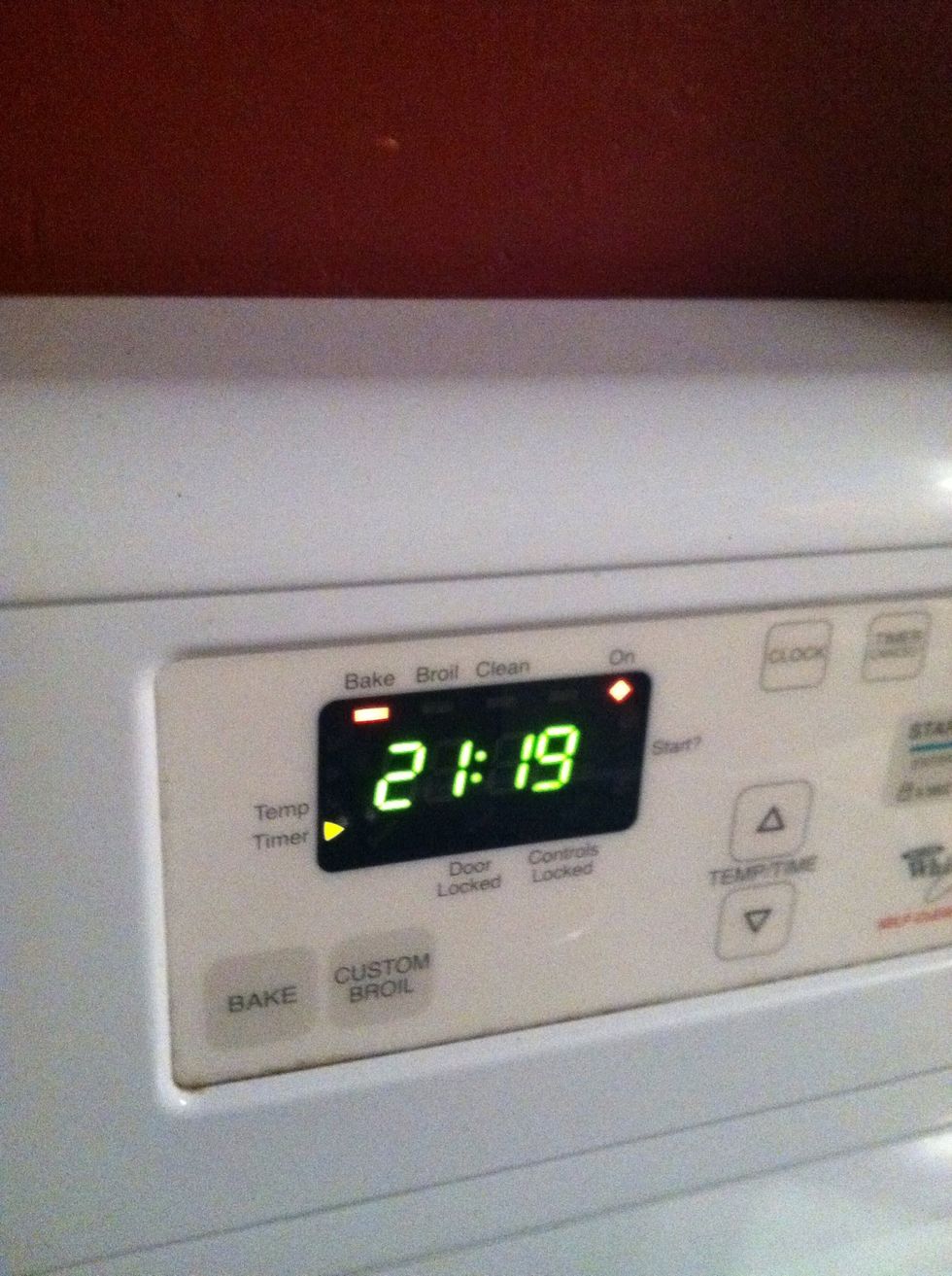 Bake for 30 minutes at 350 degrees F. I still have 21 minutes left to wait :(