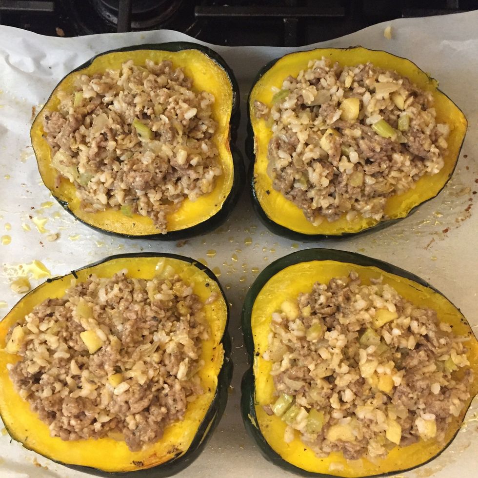 Bake for 30 minutes. Remove from oven & spoon the filling into each half.