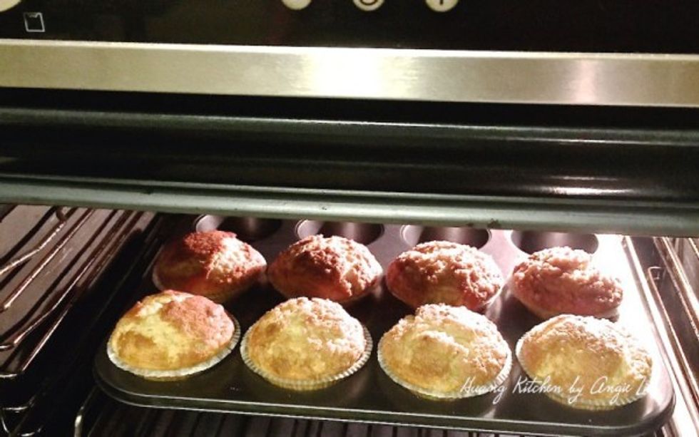 Bake for about 18 minutes or until a toothpick inserted in the centre of muffin comes out clean.