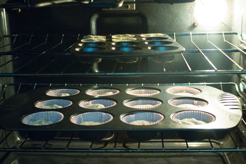 Bake for approximately 18 minutes or until cake tester comes out clean.