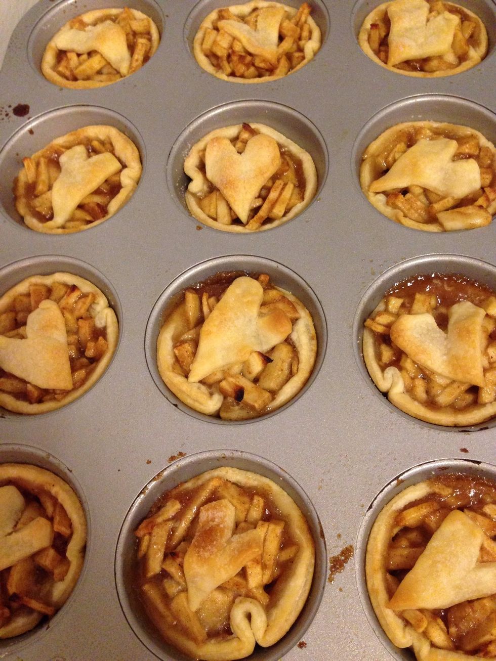 Bake in 400* oven for 15-18 minutes or until just golden brown. When done, remove pans from oven and let cool on racks for 10 minutes before removing pies from pans.