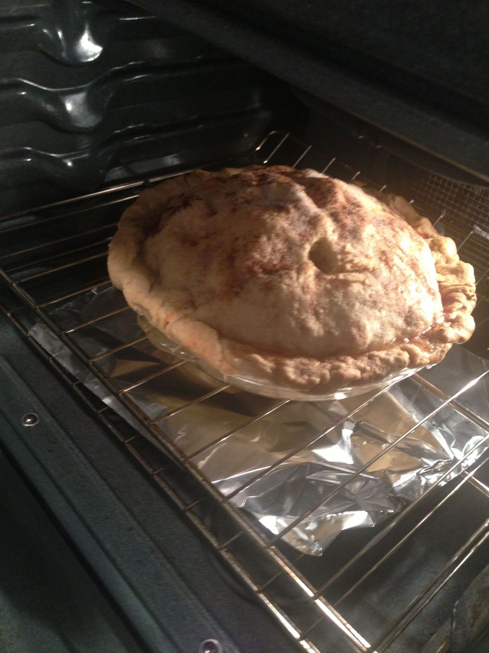 Bake in a pre-heated oven at 425 degrees for 15 minutes, then reduce temperature to 350 degrees and bake for 50 minutes.