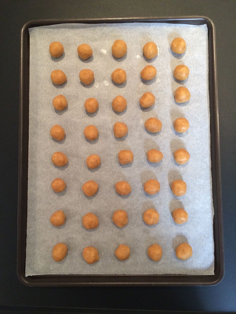 Bake in a preheated oven 160C FOR 14-16 mins. Depends on the oven and on the size of the cookies.