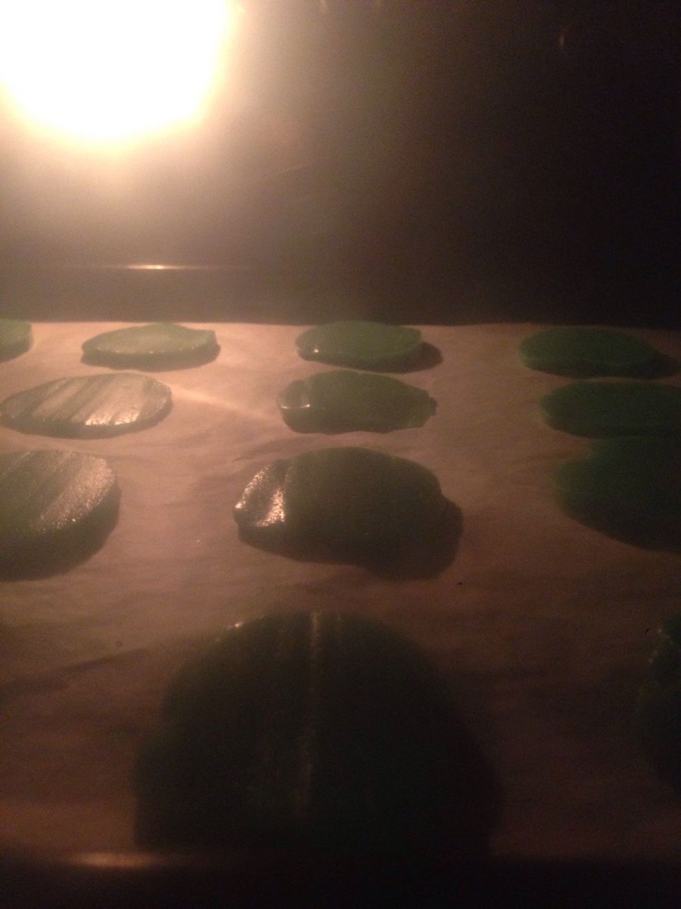 Bake in a preheated oven for about 12 min, but it depends on your cookie thickness
