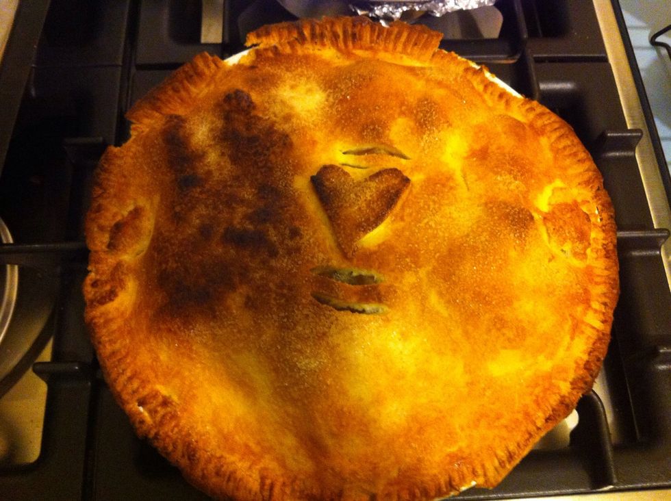Bake in oven at 200\u2022c for 20 minutes and then down to 180\u2022c for 30 minutes. I just put too much sugar in that little dark spot- put foil on top If this happens.