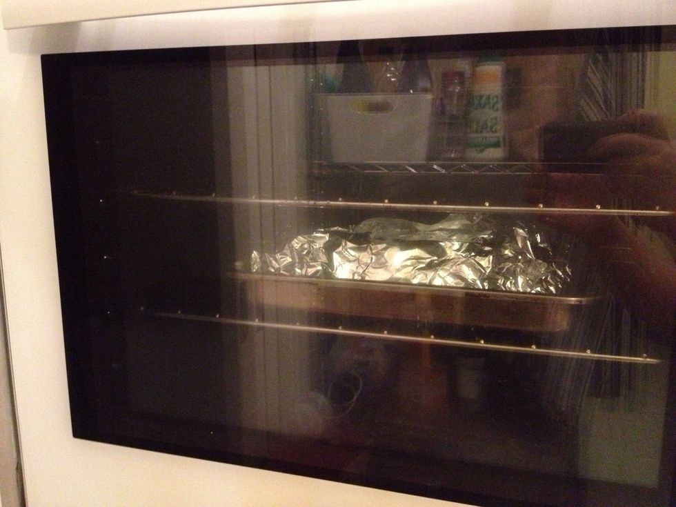 bake in oven for at least 1.5 hrs. check for doneness. when done, remove foil and grill for 15mins or until surface is crisp