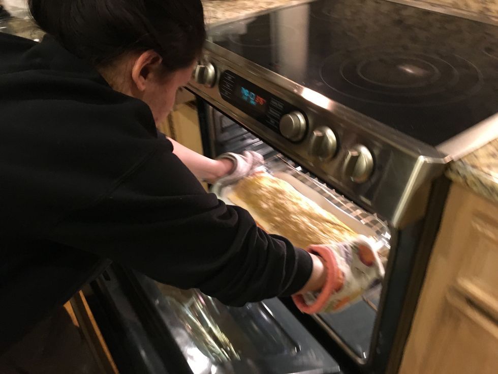 Bake in oven set to 375\u00b0F for 25-30 minutes, or until golden-brown.