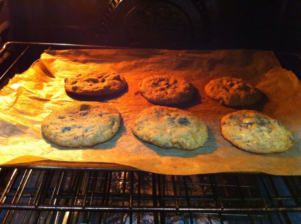Bake in pre-heated oven on 350 degrees for about 10 minutes per batch (or until lightly brown on edges).
