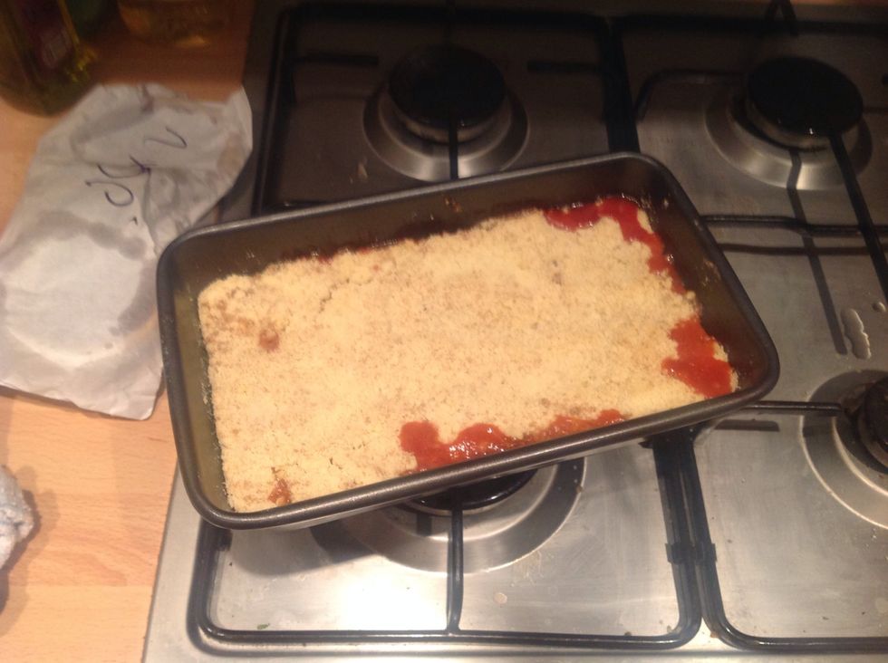 Bake in the oven for 20 minutes on 180 until bubbling and golden