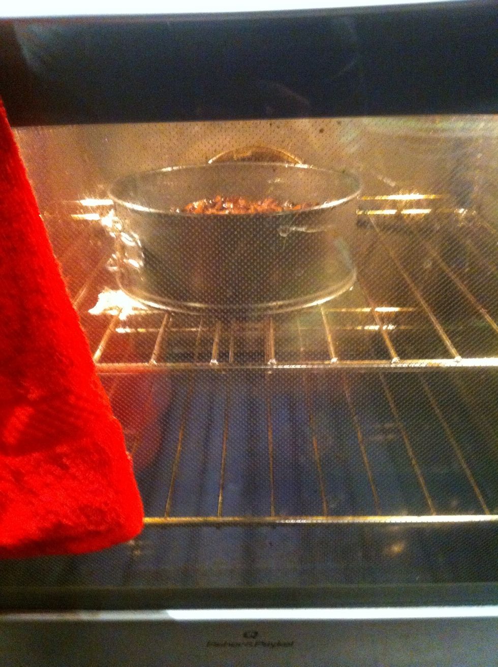Bake in the oven for 30 - 40 minutes or when skewer comes out clean. Don't over bake or it'll dry out the cake.