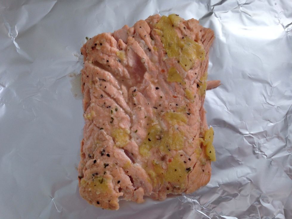 Bake it at 400 F and then broil it to make it more crunchy!