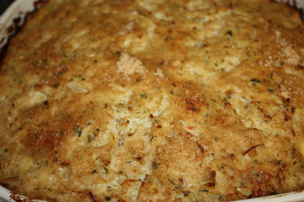 Bake it! Look how yummy! The center should not be liquid. If you see it bubbly liquid in the center, let it keep cooking. It should come out golden brown.