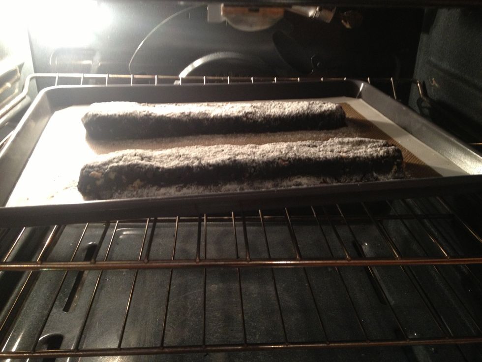 Bake logs 35 minutes, or until slightly firm to the touch.