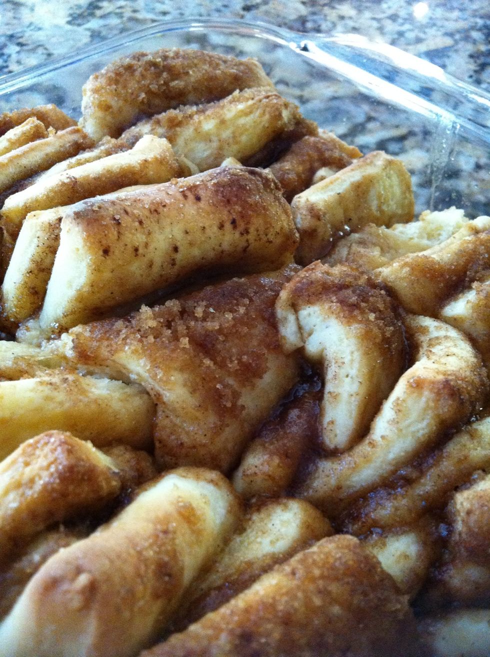 Bake LOOSELY covered with some tin foil about 30-40 min. The ends will brown up but the middle might need longer. The foil will keep tops from browning while the middle gets cooked best