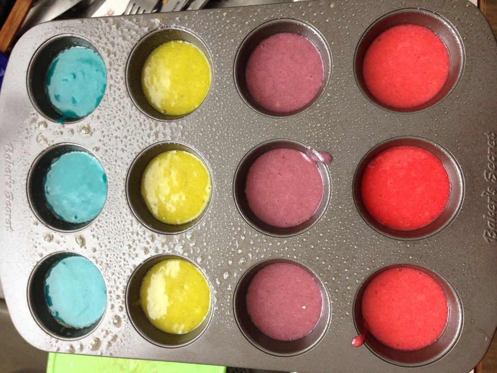 Bake mini cupcakes at 350F for about 10 minutes or until just done.