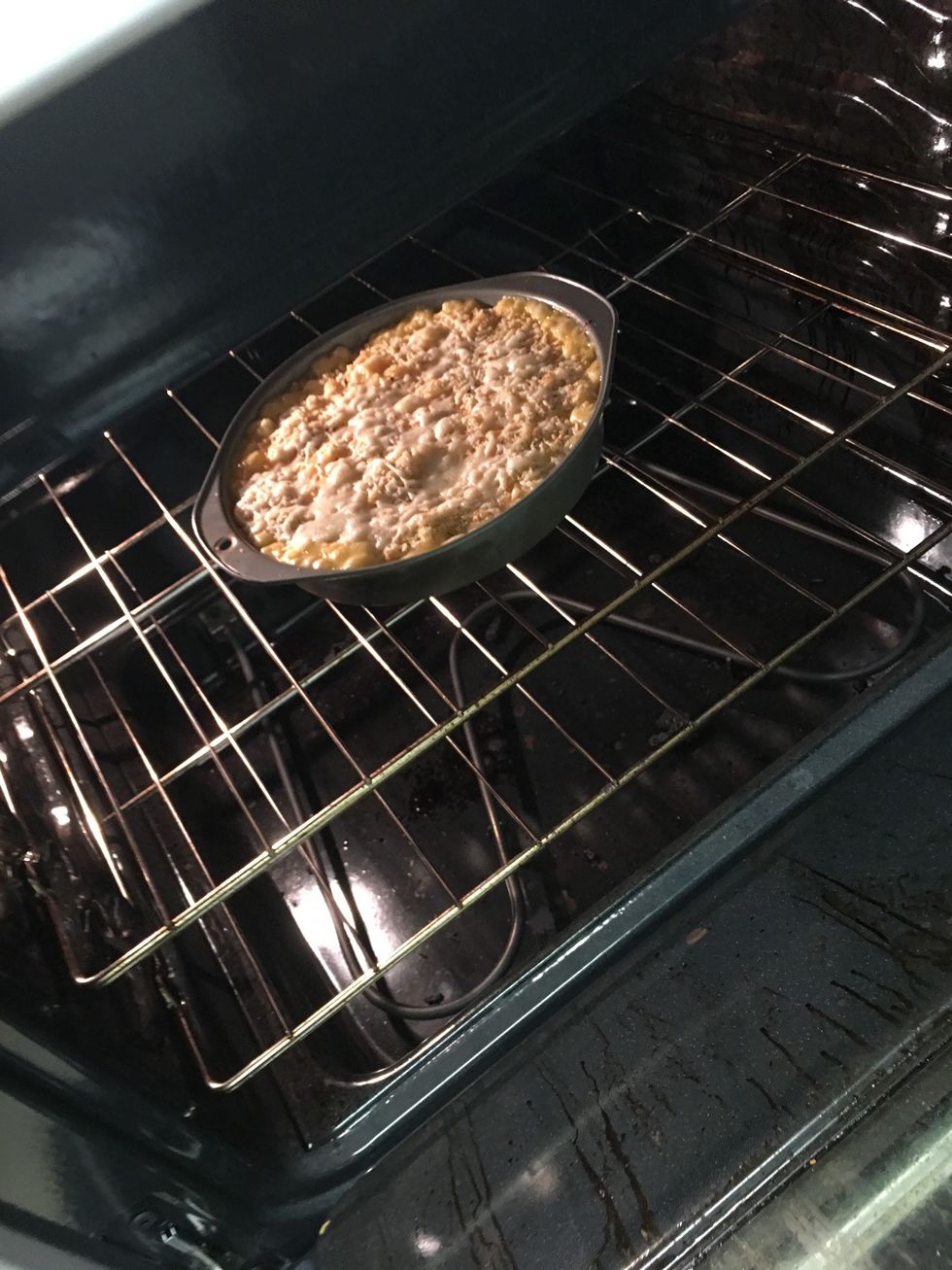 Bake on 400 degrees for 10 minutes and then broil until golden brown on top