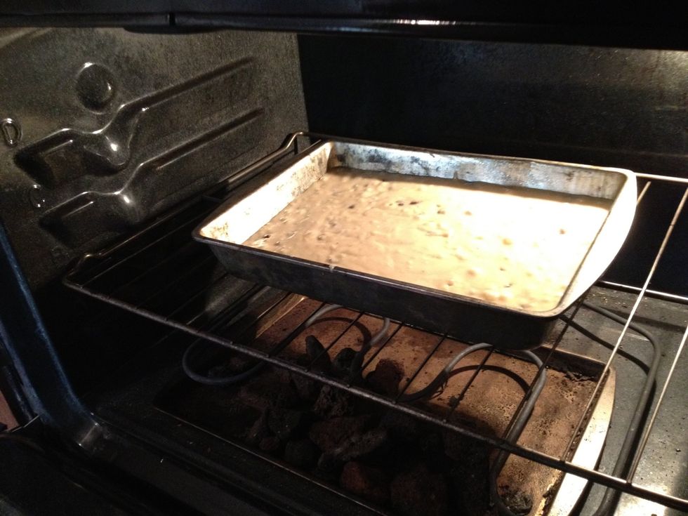 Bake on the middle rack at 350 for 30-35 mins, or until the top springs back to the touch.