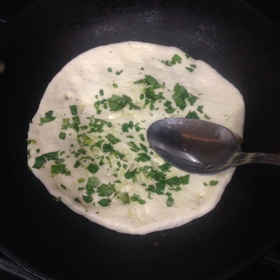 Bake the bread and press on it, we want more than one bubbles.