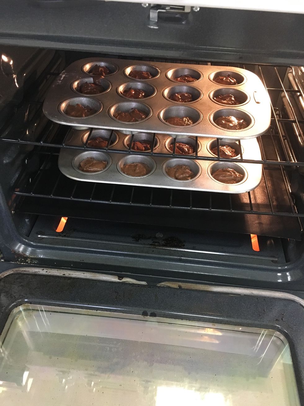 Bake the cupcakes in the oven for 35 minutes.