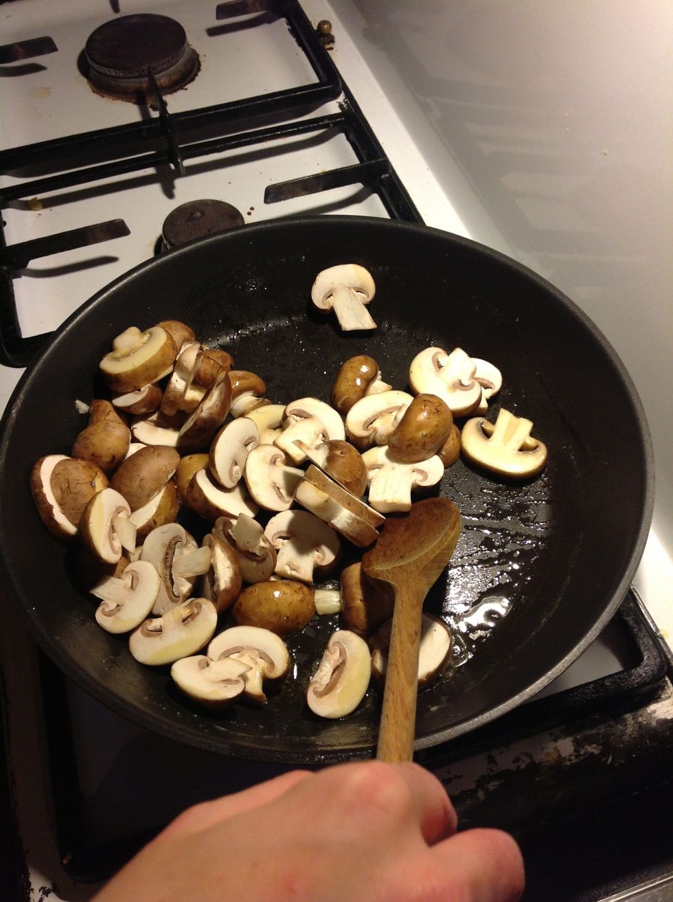 Bake the mushrooms on high temperature and stir to make the juice go away.
