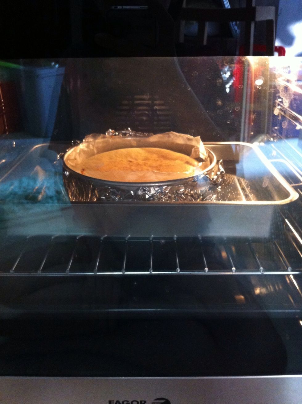 Bake the souffle cheesecake 50-60minute (up to your oven)