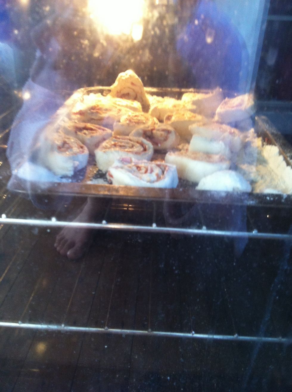 Bake them in the oven at 180* for fifteen minutes or until they look golden brown.