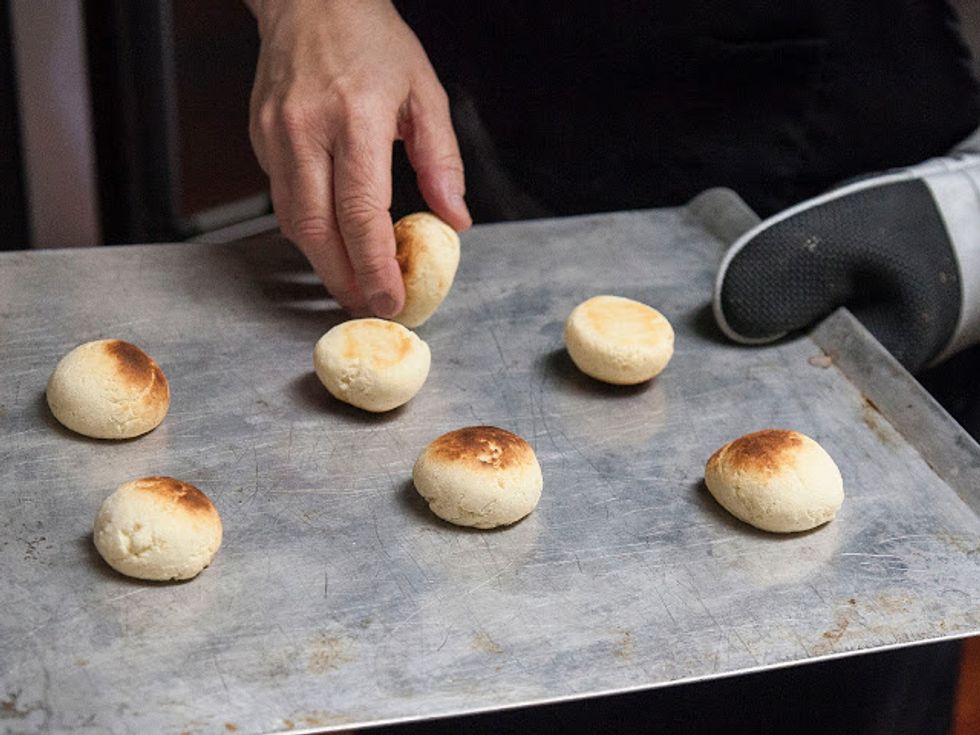 Bake them until the tops of the balls start to turn golden...