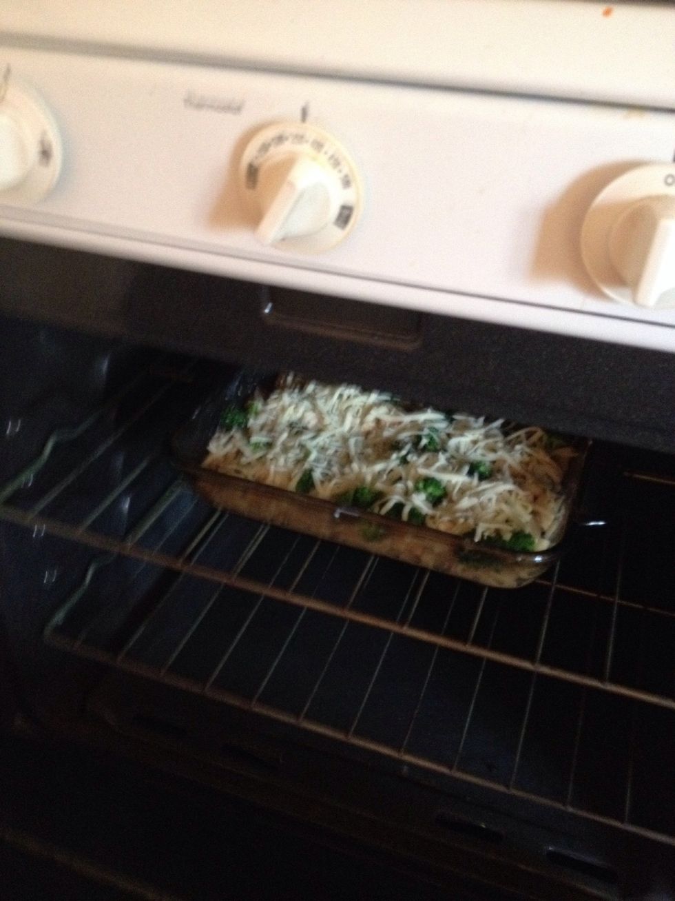 Bake uncovered at 350 F for about 8 minutes.