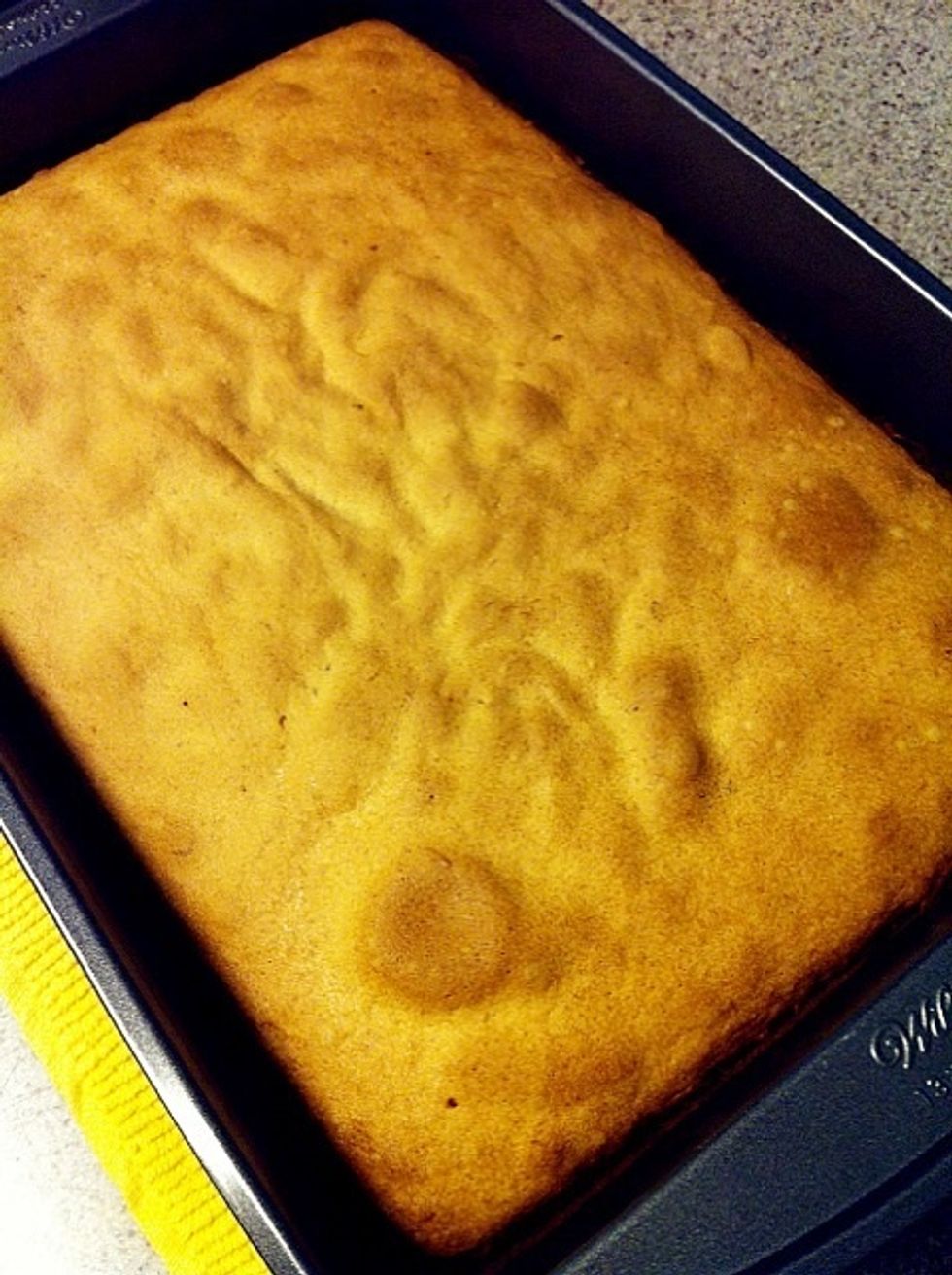 Bake until toothpick inserted in center comes out clean. Cool about 10 mins. Then remove cake from pan and cool completely on cooling rack.