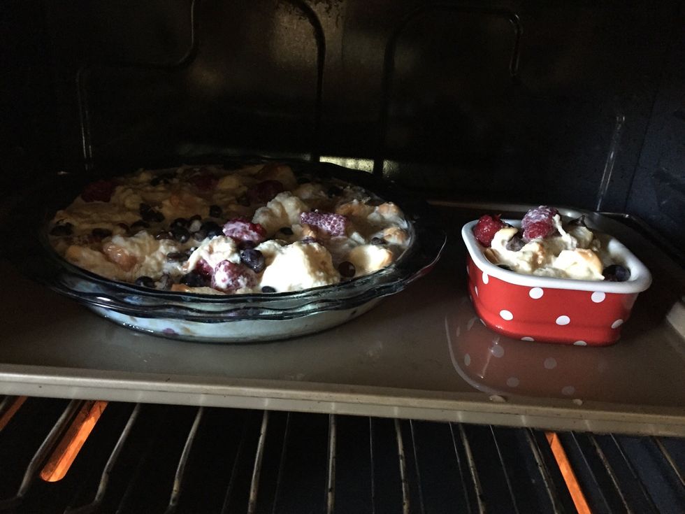 Baked in water bath for 50-60 min.