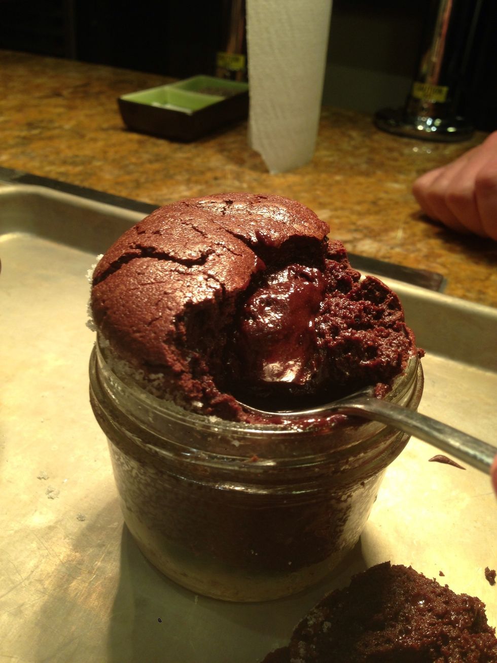 Baked on the outside. Warm and gooey texture on the inside. Drizzle atop with a homemade anglaise or raspberry sauce.