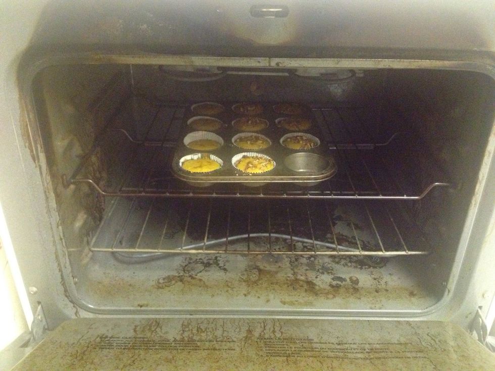 Baking them in the oven at 350 degrees for like half an hour. My plan is to poke them to see if they're hard.