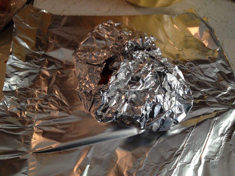 Ball it up! Take another piece of foil and wrap it again! Invert the first wrapped one so there are no open holes.