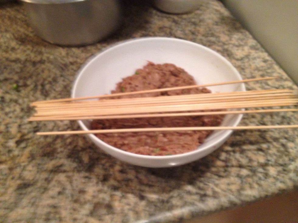 Bamboo sticks r ideal to make the kebabs. I used these super long ones but you can use any size.