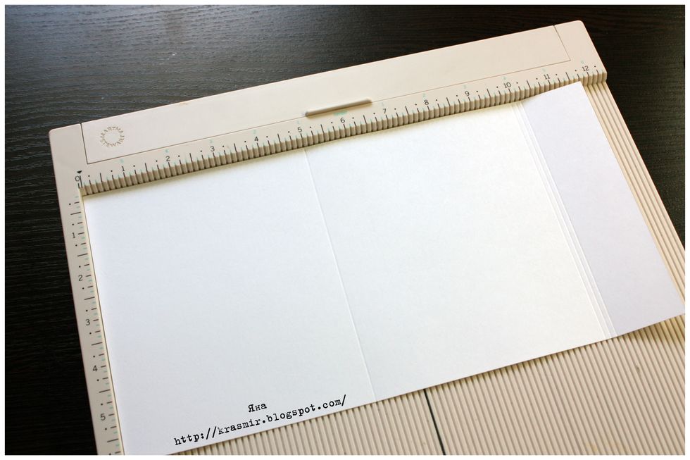 Base- white cardstok. Size 6*12 inches. Score at 5; 10; 10 1/8; 10 1/4.