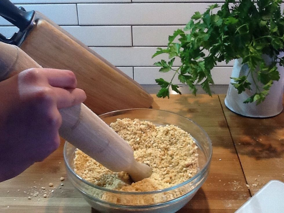 Bash up biscuits into small pieces but not too fine.