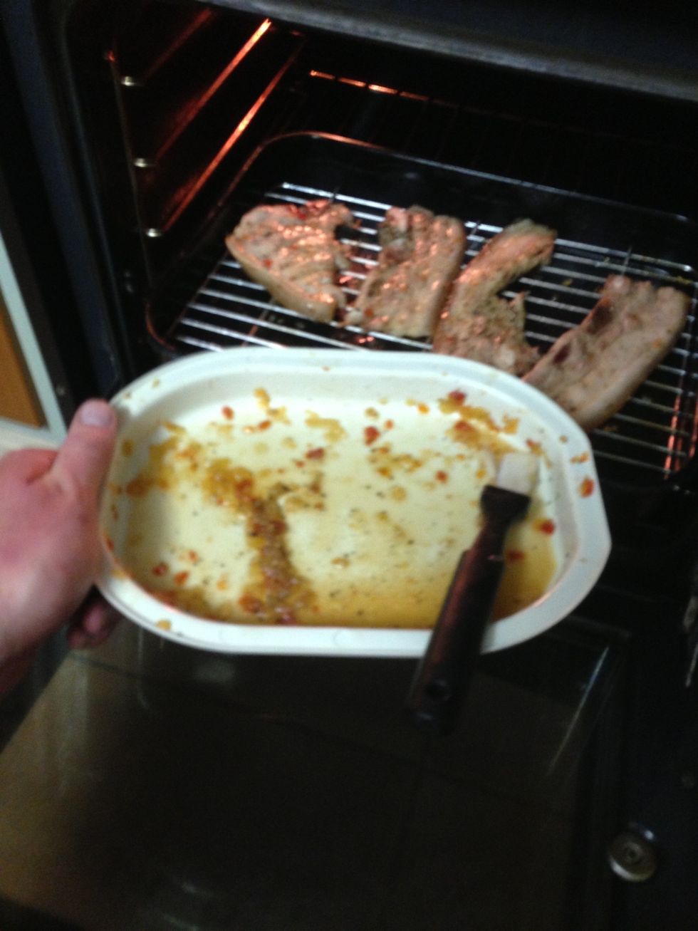 Baste meat with remaining sauce/marinade