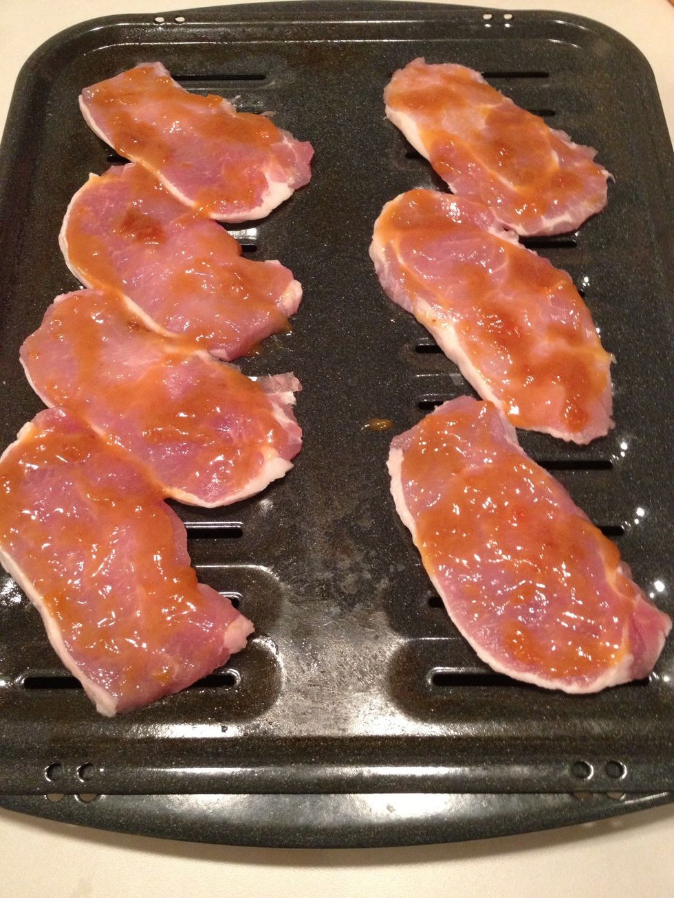 Baste pork with a layer of sauce. Only use about half your sauce.